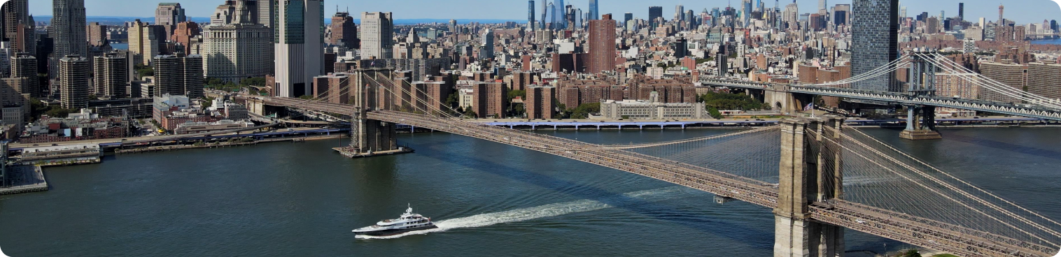 New York skyline and Brooklyn Bridge aerial view
